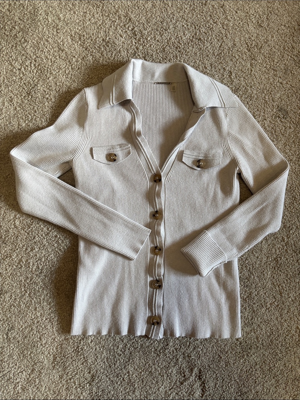 Button-Front Ribbed Cardigan in Cream- Elie Tahari